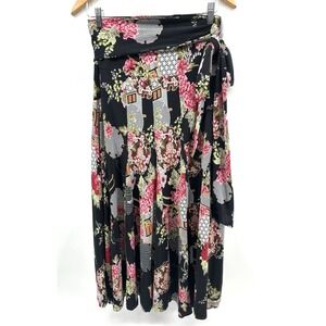 Lapis Anthropologie Faux Wrap Skirt Sz M Floral Boho Patchwork Tie Waist